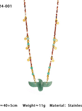 25欧美风质感小鹰天然石钛钢不掉色串珠项链跨境热卖女毛衣链