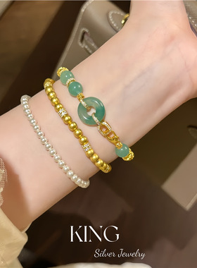 翠翠金手串 | S925银镀金非洲翠盘缠新中式纯银珠串