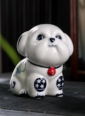陶瓷动物摆件手绘生肖青花萌狗客厅玄关电视柜装饰品摆件日常礼品