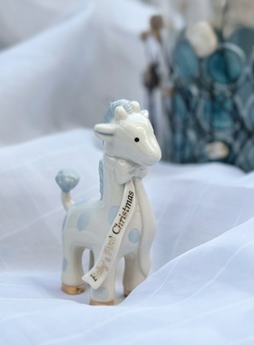 粉蓝色动物陶瓷小鹿木马装饰