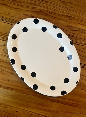 创意陶瓷黑波点大号平盘餐具奶杯
