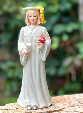 持续瓷生 打版样品孤品博士帽男女瓷偶人物拿花工艺品摆件家居