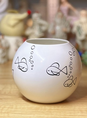 白色鱼圆花瓶水培花插花盆家居