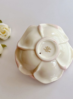 持续瓷生陶瓷渐变粉色浮雕玫瑰花戒指首饰托盘饰品