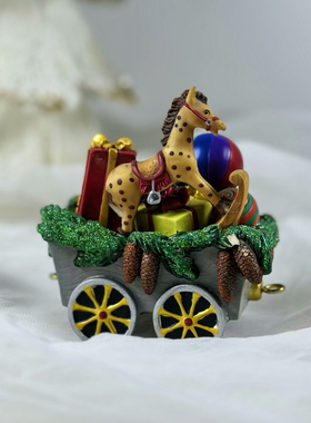 持续瓷生 瑕疵老货绿色火车烛台陶瓷火车头树脂车厢长颈鹿礼物盒