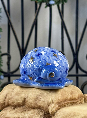 持续瓷生 出口样品陶瓷描金浮雕蓝色工艺品家居摆件蜗牛创意装饰