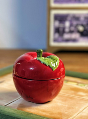 持续瓷生 出口尾货红色陶瓷苹果首饰储物盒家居装饰平安果工艺品
