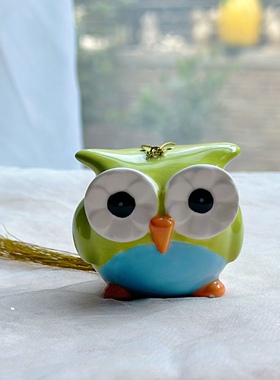 持续瓷生出口草原之路陶瓷猫头鹰智慧福鸟调料罐挂摆件吉祥工艺品