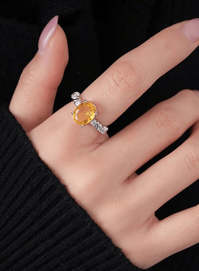 宫廷风椭圆黄色锆石开口戒指女精致复古百搭食指戒轻奢高级感手饰