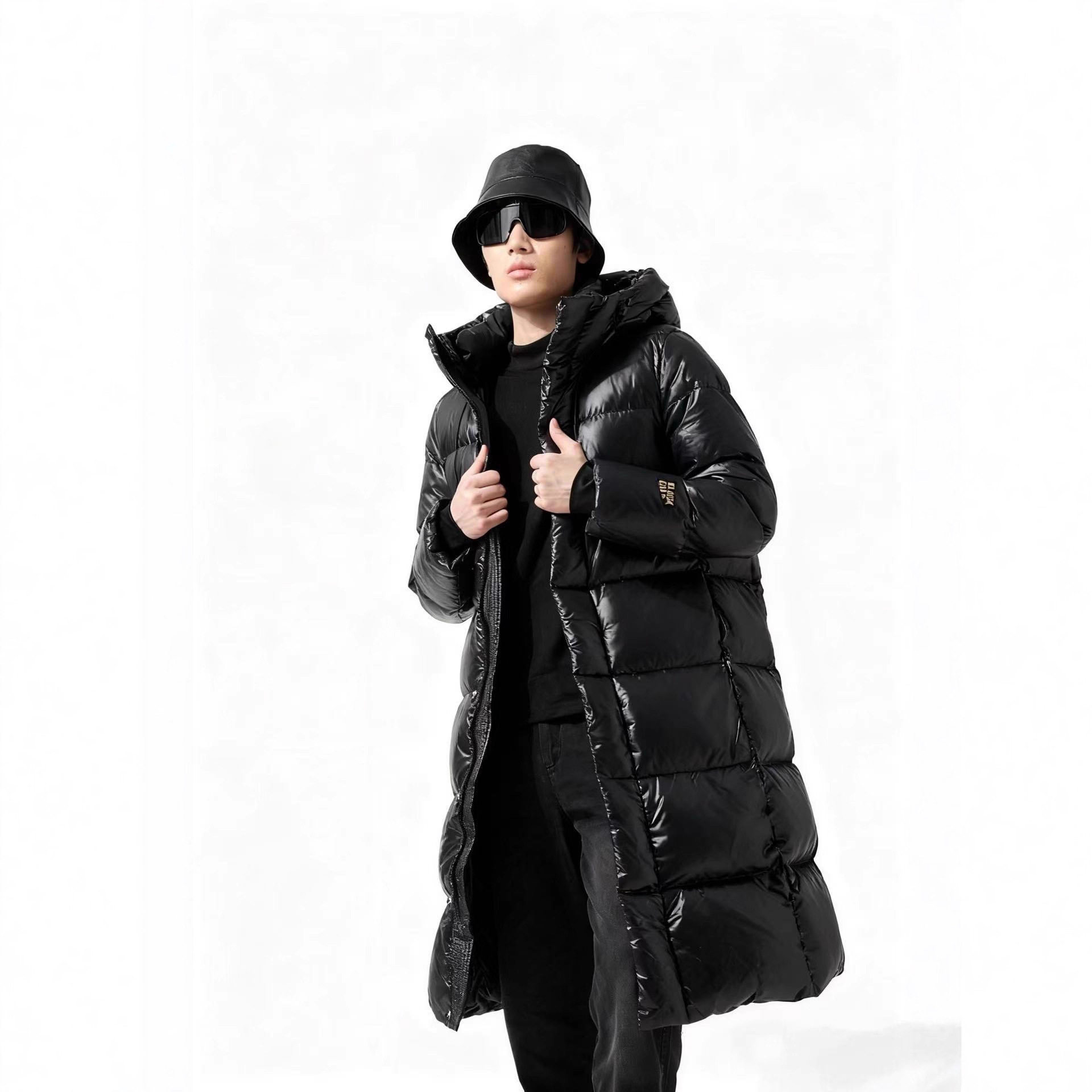 黑金鹅绒服高端加厚加长款情侣装男女同款秋冬保暖过膝连帽羽绒服,淘宝优惠券,粉丝福利购,淘宝优惠卷