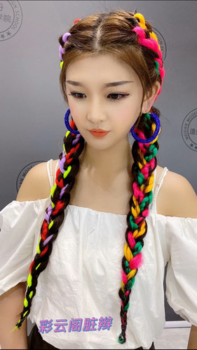 欧美假发街舞嘻哈非洲脏辫彩色麻花辫子拳击辫双马尾彩色挂耳假发 - 图3