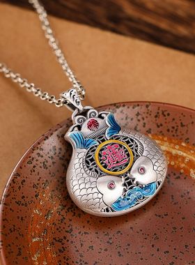 乡恋情女士吊坠纯银复古