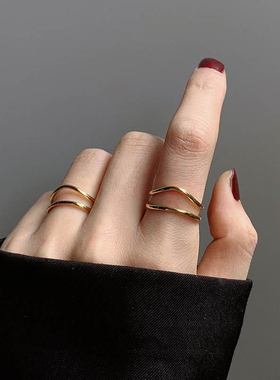 【两件包邮】欧美风街头双层弯曲戒指女S925镀银线条指环地摊潮食