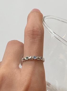 S925镀银简约爱心叠戴戒指女韩版时尚个性开口指环ins小众气质优