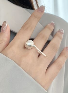 S925镀银敲敲攒功德木鱼戒指女时尚个性创意网红开口指环小众设计