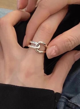 S925镀银几何线条交叉戒指女冷淡风简约时尚镀银开口指环ins风食