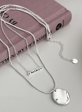 【两件包邮】双层字母水滴吊坠项链女韩版时尚个性百搭S925镀银锁