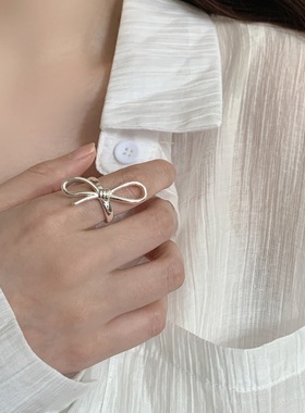 【两件包邮】夸张蝴蝶结戒指女几何冷淡风简约线条开口指环小众个