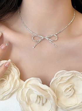 【两件包邮】碎银蝴蝶结精致项链女网红时尚个性设计感S925镀银锁