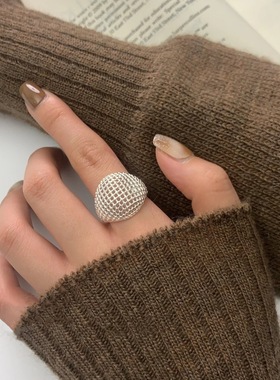 【两件包邮】冷淡风网格球形戒指女镂空网状ins小众开口指环网红