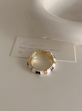 S925镀银奶油白色滴釉爱心戒指女小众设计感镀银指环时尚个性食指