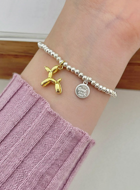 【两件包邮】气球狗圆珠链手链女韩版时尚百搭气质S925镀银圆牌字