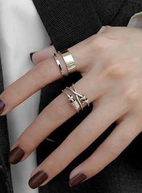 【两件包邮】叠戴甜酷宽边戒指女时尚个性ins小众设计S925银开口