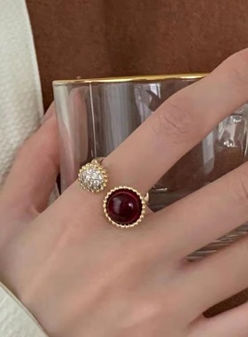 【两件包邮】法式S925镀银拼色优雅戒指女复古时尚圆球开口指环气