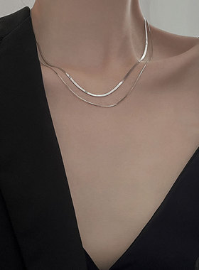 【两件包邮】韩版S925镀银时尚双层简约项链女复古气质优雅叠戴锁