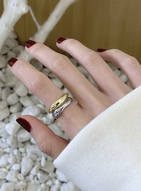 素圈日韩简约复古戒指女925银ins欧美个性金色跨境嘻哈开口食指环