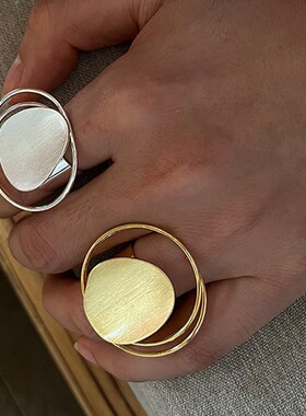 S925镀银欧美夸张拉丝个性金属戒指女小众设计感独特精致时尚气质