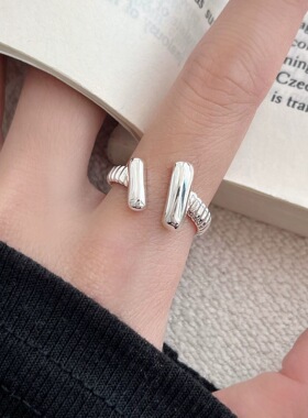 S925镀银简约镂空圆圈戒指女几何精致四芒星百搭叠戴气质开口指环