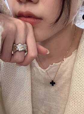 S925镀银个性小雏菊戒指女韩版时尚创意气质镀银开口指环ins风食