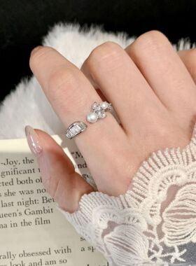 S925镀银精致蓝色交叉戒指女简约时尚百搭叠戴气质开口指环小香风