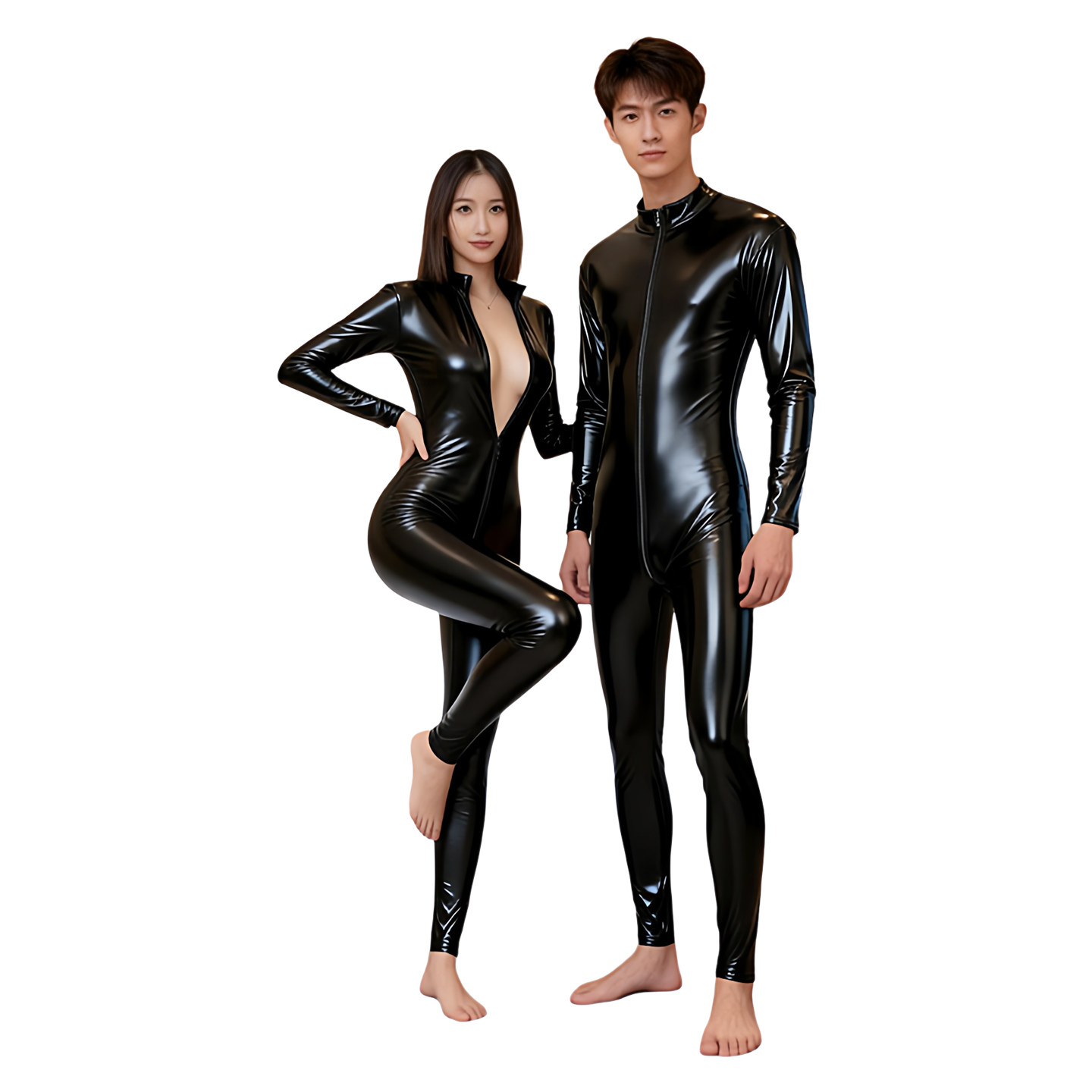 双拉链情趣修身塑身连体衣漆皮衣黑色搜查官紧身男女长袖连身衣裤,淘宝优惠券,粉丝福利购,淘宝优惠卷