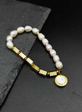 「BG官方」轻奢高级感淡水珍珠双面贝壳纹理奢经典罗马数字手链