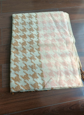 清仓孤品粉色蓝色千鸟格超大情侣百搭围巾流苏仿羊绒披肩围脖男女
