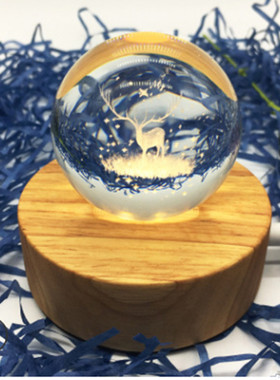 木质发光水晶球灯座摆件工艺品