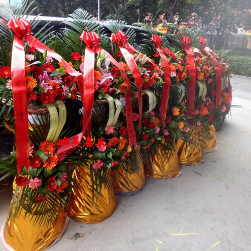 5尺 6尺开业写字条幅 大号手拉花 婚庆典花篮装饰红拉花 彩带 - 图2