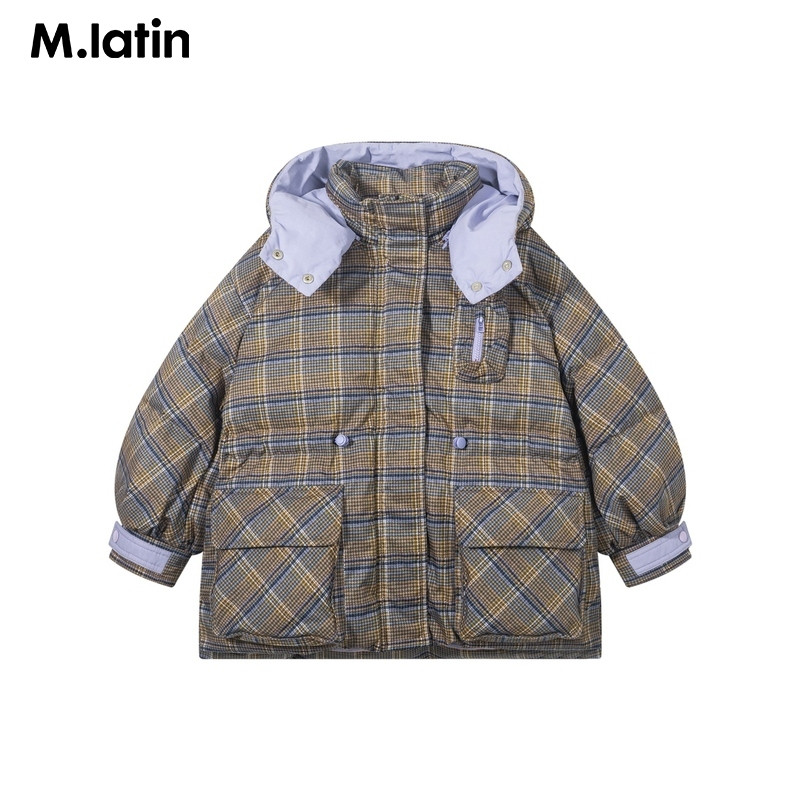 【商场同款】马拉丁童装羽绒服冬装女大童格纹一手长羽绒服