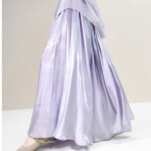 半身裙珠光不规则高腰显瘦女2025春秋新款垂感高腰仙气飘飘大摆裙 - 图1