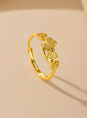 s925纯银马上有钱铜钱戒指女轻奢时尚高级感精致百搭马年爆款指环