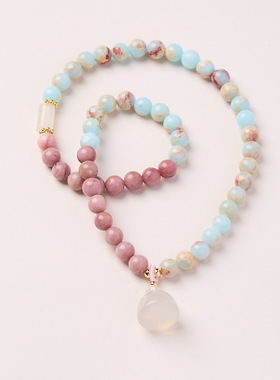 长乐｜新中式天然寿山石双圈高档手链女红木纹石莲蓬文玩转运串珠