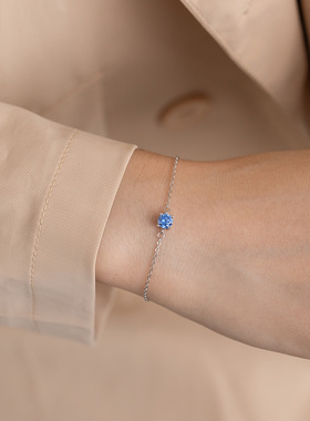 一抹蓝｜S925纯银海蓝色锆石手链女小众设计感轻奢一颗闪钻手饰品