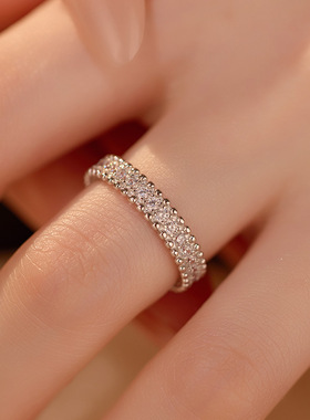 S925纯银排钻珠边戒指爆闪满天星