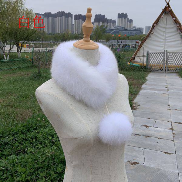 新款狐狸毛围巾围脖女百搭冬季保暖皮草围巾毛球磁扣真毛毛领子