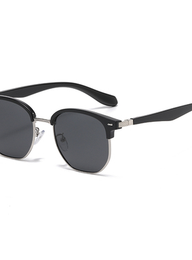 复古眉线木纹偏光太阳眼镜半框架