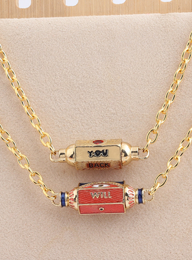 原创设计风盒子镶嵌锆石镀金项链