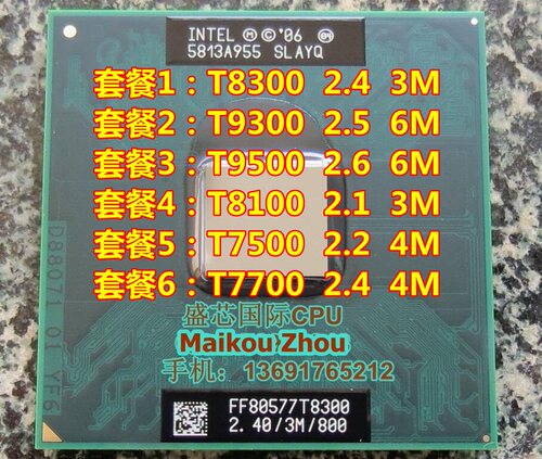 X9000 T8300 T9300 T9500 T8100T7500 T7700 T7800T5850笔记本CPU - 图0