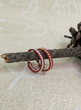 蜡线手工编织迷你金珠戒指定制